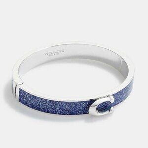 NWT COACH Signature C Logo Hinged Bangle Bracelet‎ Sparkly Blue Enamel & Silver